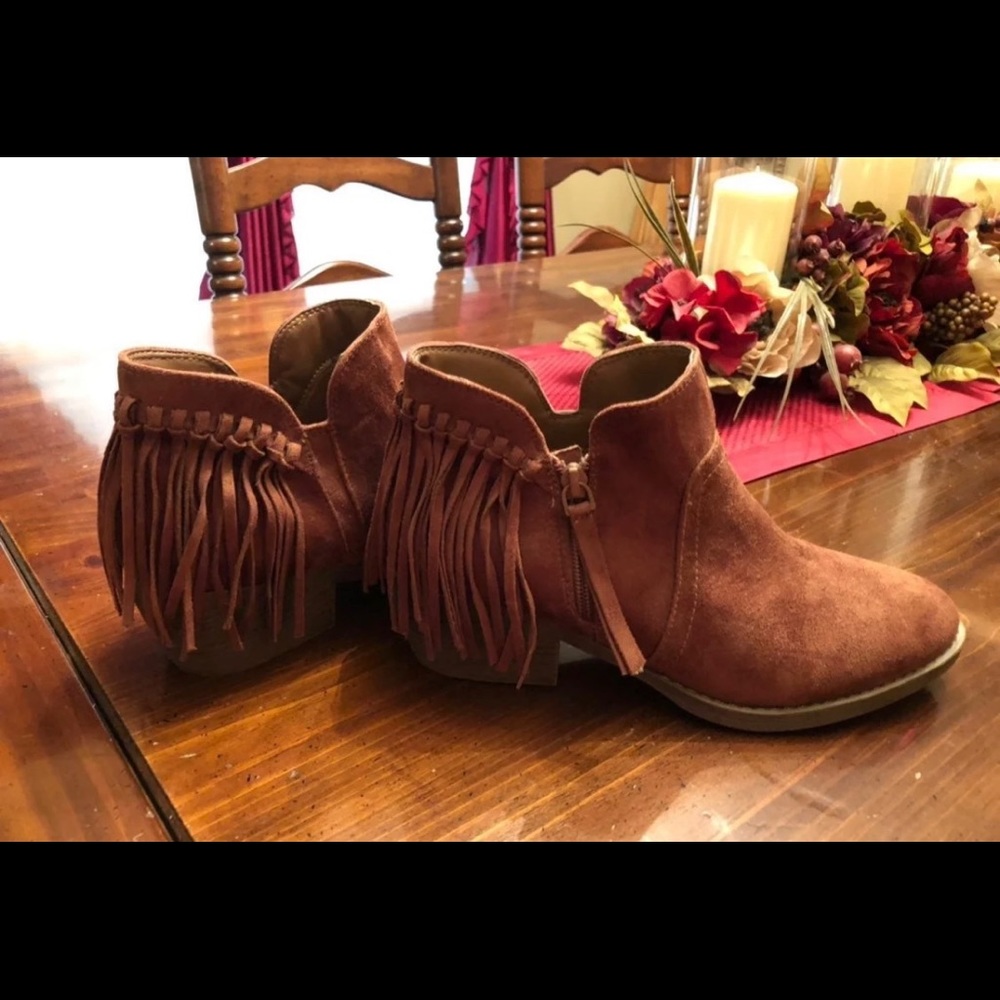 Brown fringed booties size 9